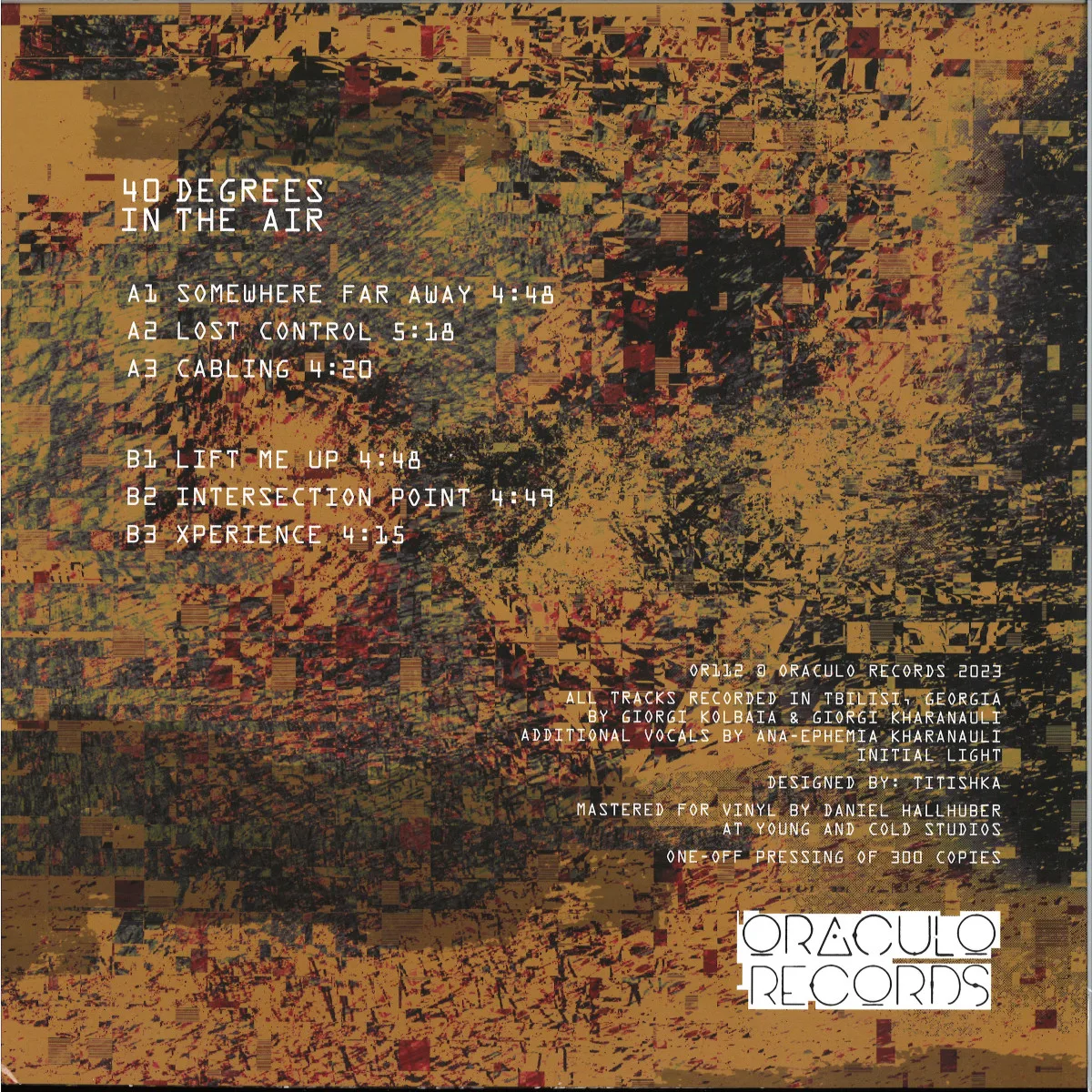 Back cover — Initial Light — 40 DEGREES IN THE AIR
