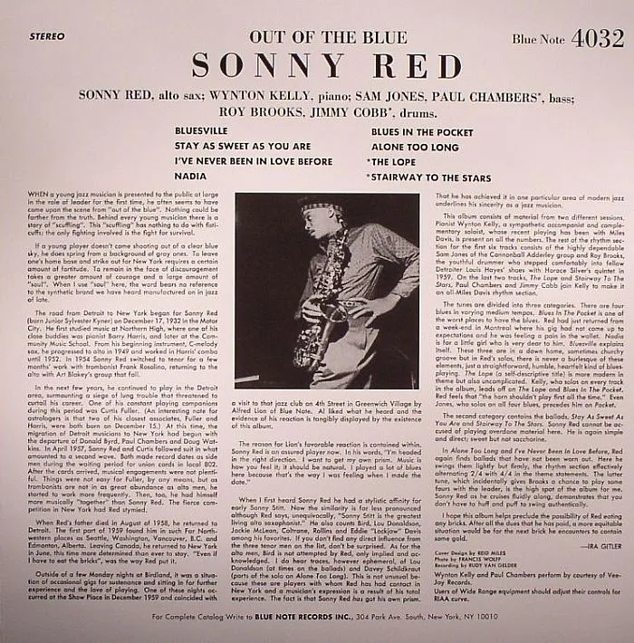 Обратная сторона обложки — Sonny RED — Out Of The Blue