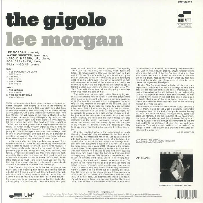 Back cover — Lee MORGAN — The Gigolo (Classic Vinyl Series)