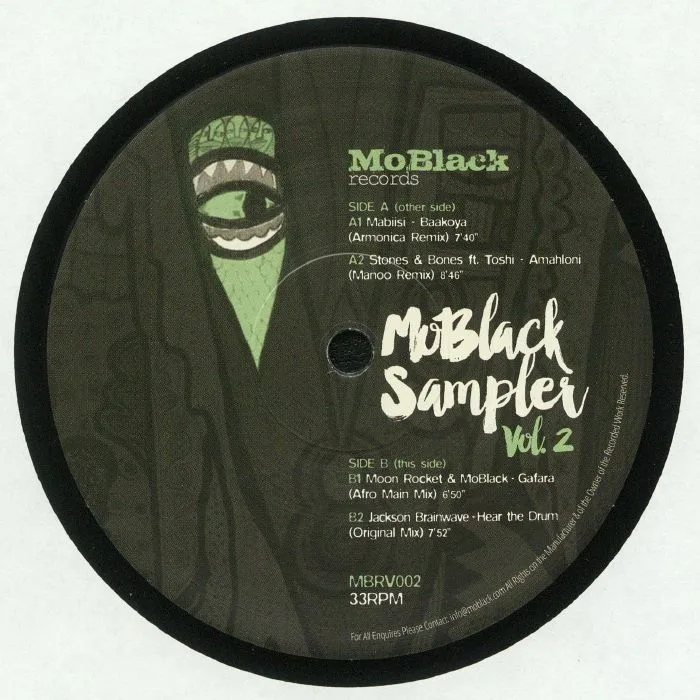 Back cover — MABIISI / STONES & BONES / MOON ROCKET / MOBLACK / JACKSON BRAINWAVE — Moblack Sampler Vol 2
