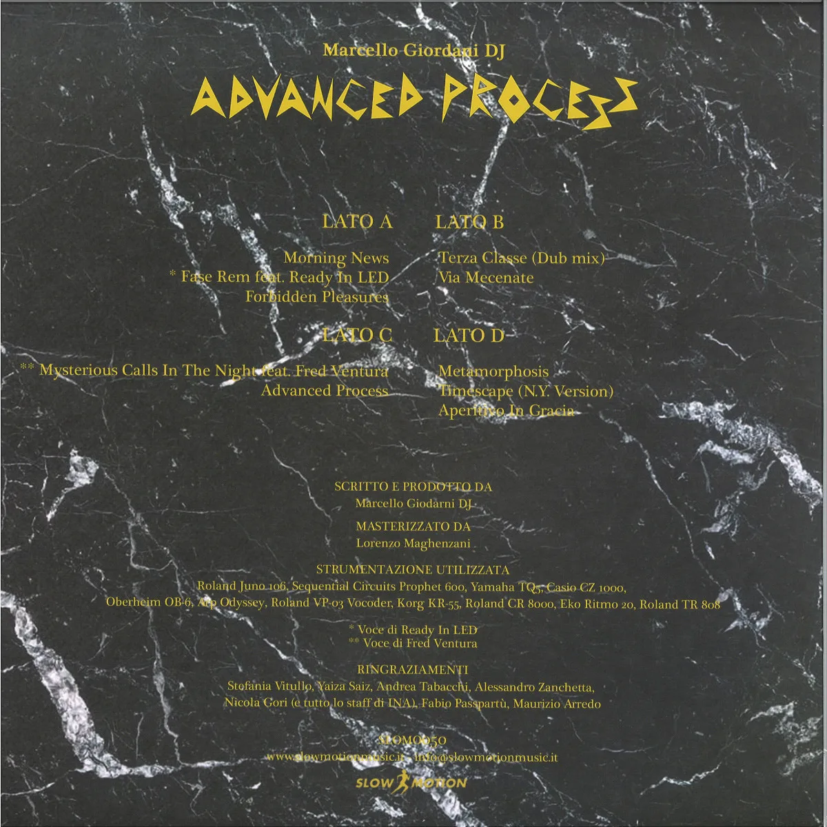 Back cover — Marcello Giordani Dj — ADVANCED PROCESS LP 2x12"