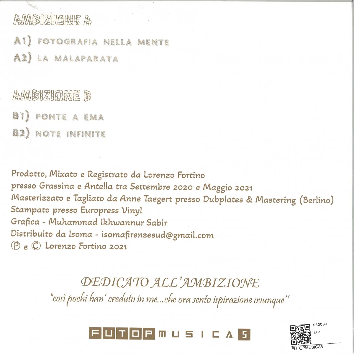 Back cover — Lorenzo Fortino — AMBIZIONE ESTREMA EP