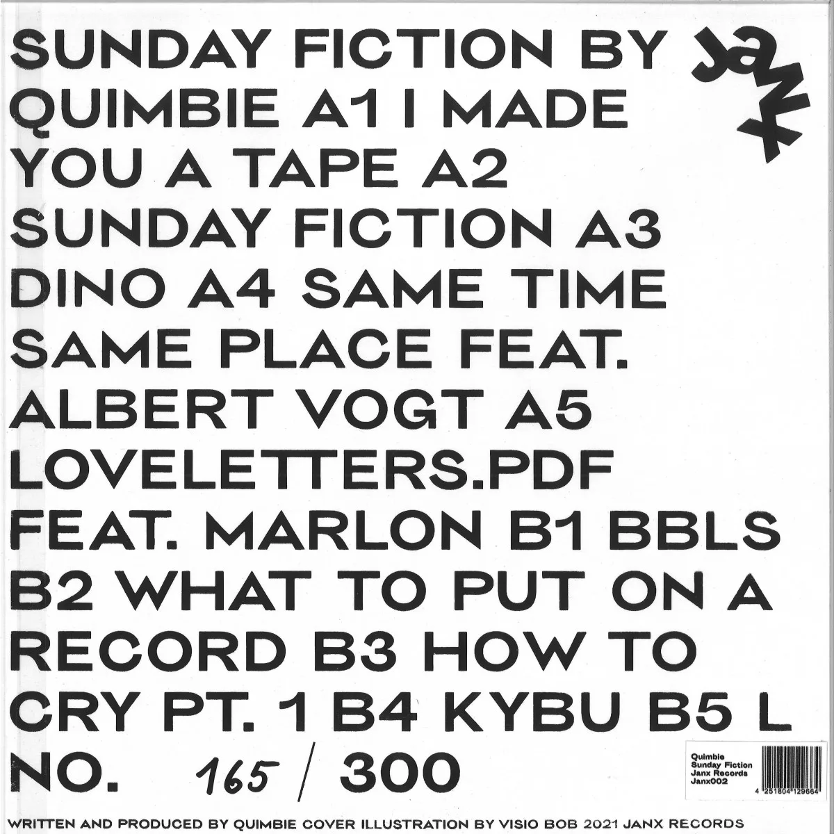 Back cover — Quimbie — Sunday Fiction LP