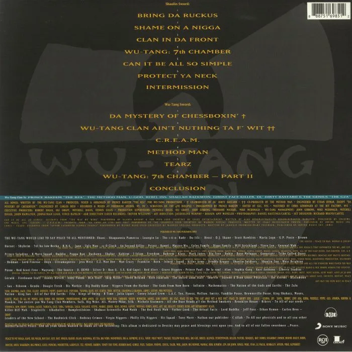 Back cover — WU TANG CLAN — Enter The Wu Tang (36 Chambers)