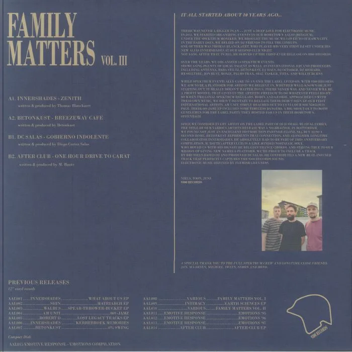 Back cover — INNERSHADES / BETONKUST / DC SALAS / AFTER CLUB — Family Matters Vol III