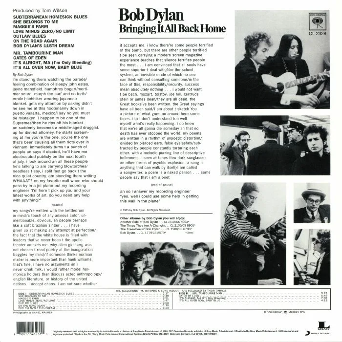 Back cover — Bob DYLAN — Bringing It All Back Home