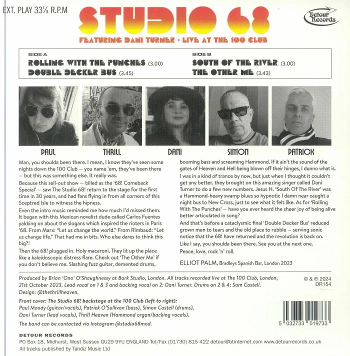 Обратная сторона обложки — The STUDIO 68! feat DANI TURNER — Live At The 100 Club