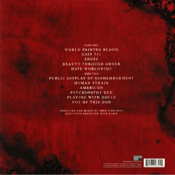 Back cover — SLAYER — World Painted Blood