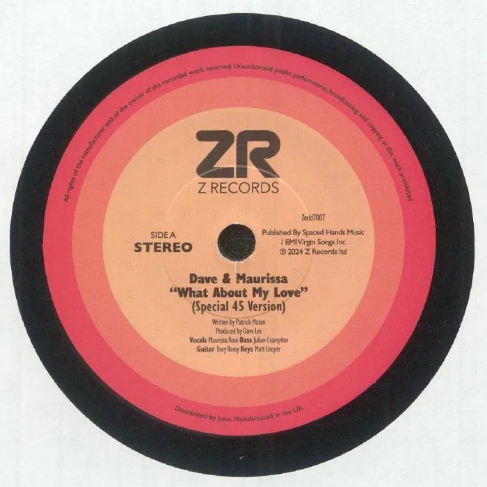 Лицевая сторона обложки — Dave LEE / MAURISSA ROSE / DISCO SPARKS feat CHRISTINE WILTSHIRE / THE DS ORCHESTRA — What About My Love (Special 45 Version)