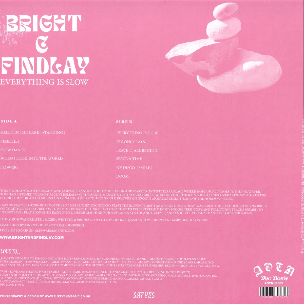 Обратная сторона обложки — Bright&Findlay — Everything Is Slow LP