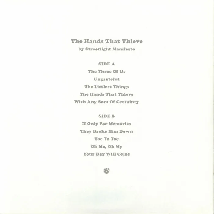 Обратная сторона обложки — STREETLIGHT MANIFESTO — The Hands That Thieve (reissue)