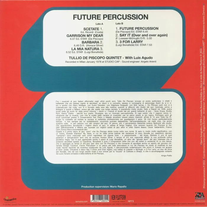 Back cover — TULLIO DE PISCOPO QUINTET with LUIS AGUDO — Future Percussion (reissue)