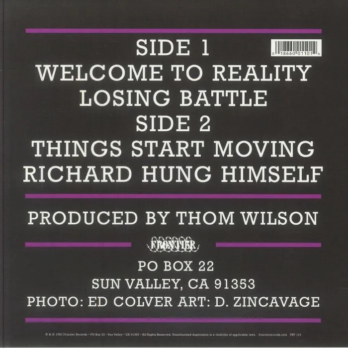 Back cover — The ADOLESCENTS — Welcome To Reality (reissue)
