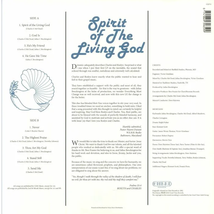 Обратная сторона обложки — ROSLYN & CHARLES — Spirit Of The Living God (Record Store Day Black Friday RSD 2024)