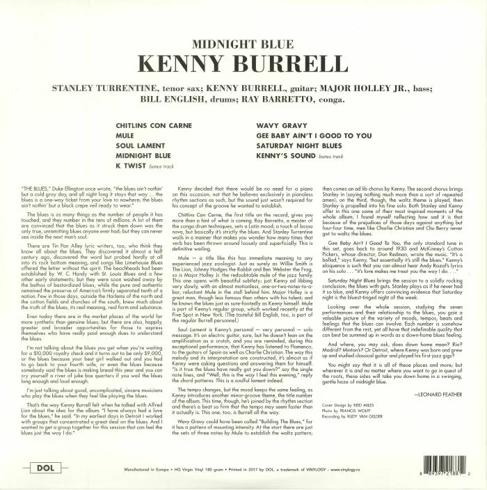 Обратная сторона обложки — Kenny BURRELL — Midnight Blue