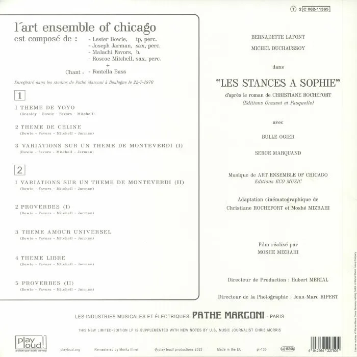 Обратная сторона обложки — ART ENSEMBLE OF CHICAGO — Les Stances A Sophie (Soundtrack) (remastered)