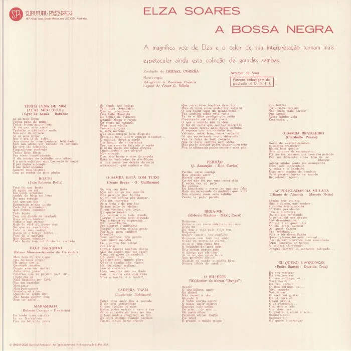 Обратная сторона обложки — Elza SOARES — A Bossa Negra