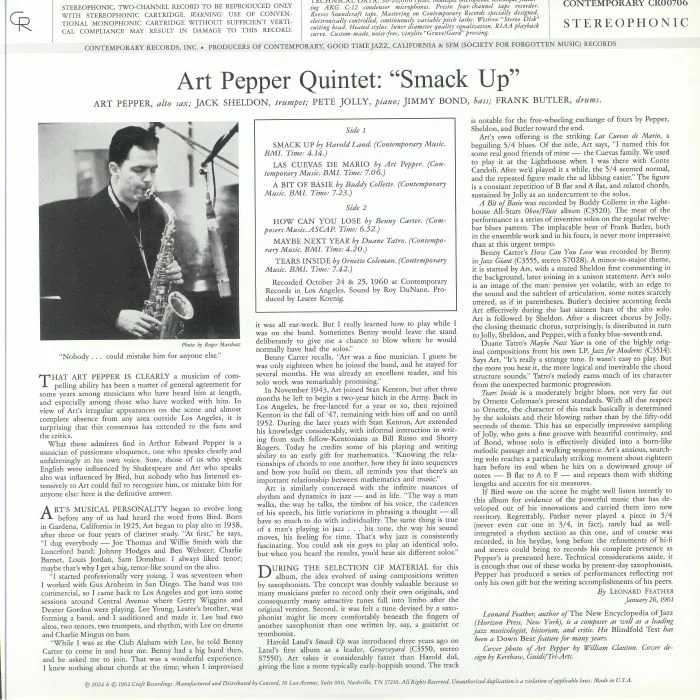 Обратная сторона обложки — ART PEPPER QUINTET — Smack Up
