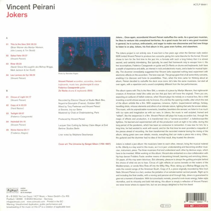 Back cover — Vincent PEIRANI — Jokers
