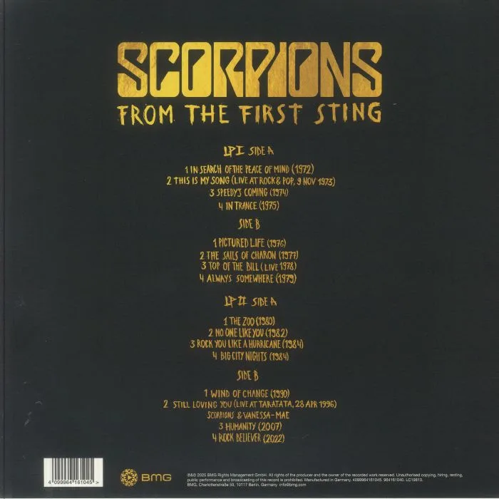 Back cover — SCORPIONS — From The First Sting