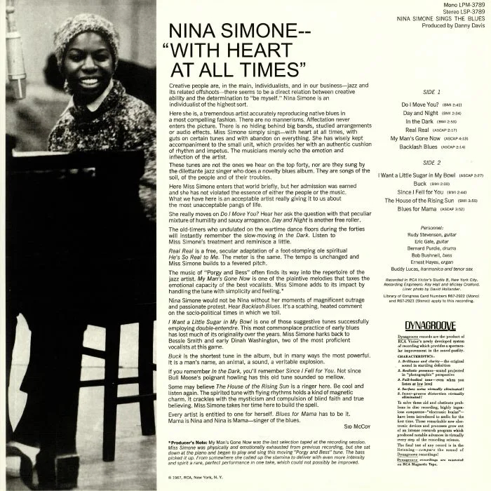 Back cover — Nina SIMONE — Sings The Blues