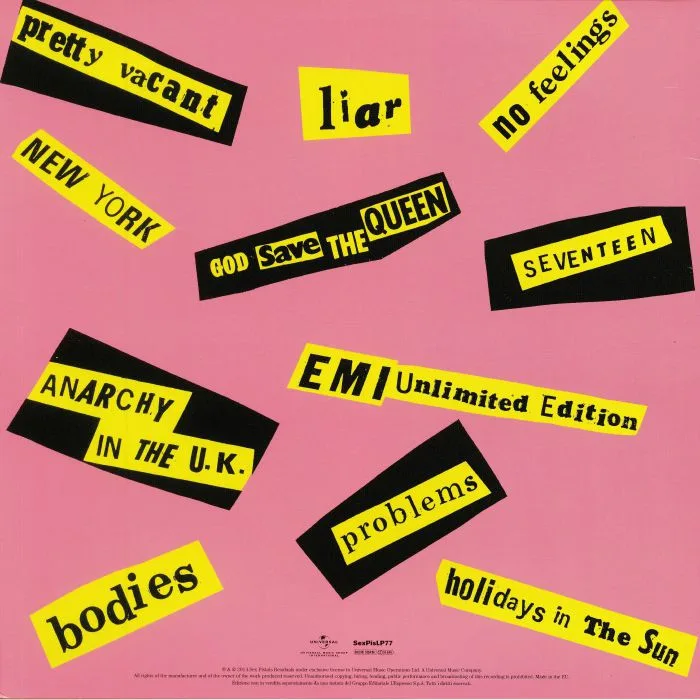 Обратная сторона обложки — SEX PISTOLS — Never Mind The Bollocks Here's The Sex Pistols