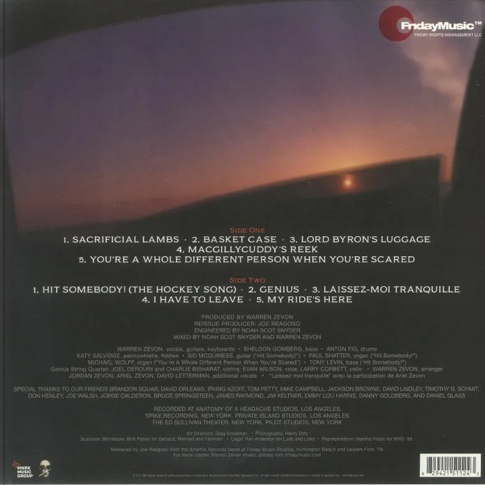 Back cover — Warren ZEVON — My Ride's Here (reissue)