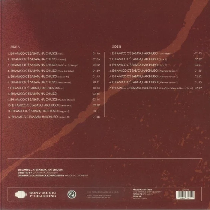 Back cover — Marcello GIOMBINI — Ehi Amico C'e' Sabata Hai Chiuso! (Soundtrack)
