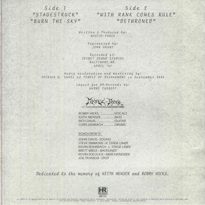 Back cover — MYSTIC FORCE — Mystic Force EP (reissue)