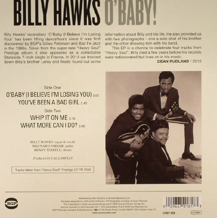 Back cover — Billy HAWKS — O Baby!