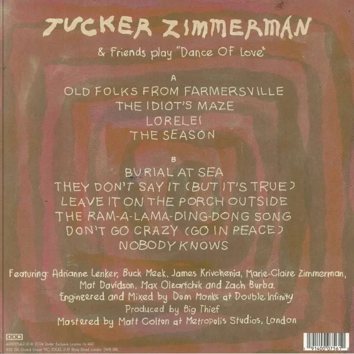 Обратная сторона обложки — Tucker ZIMMERMAN — Dance Of Love