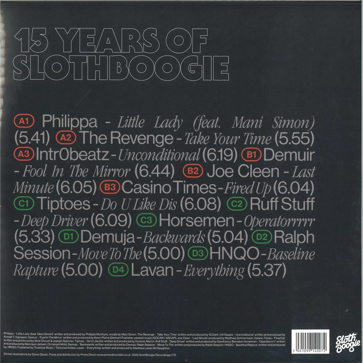 Обратная сторона обложки — Various — 15 Years Of SlothBoogie LP 2x12"
