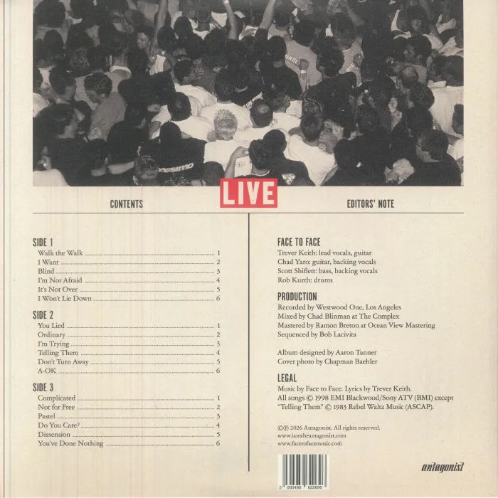 Обратная сторона обложки — FACE TO FACE — Live (35th Anniversary Edition)