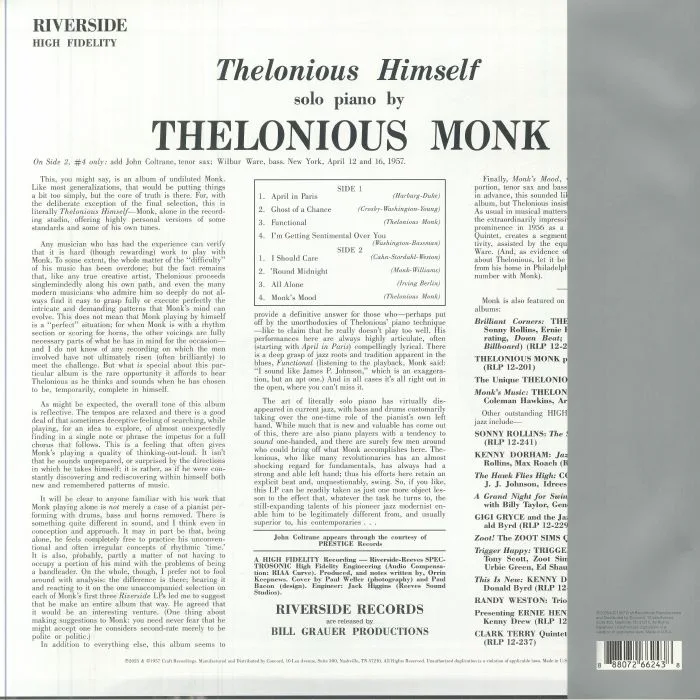 Back cover — Thelonious MONK — Thelonious Himself (Original Jazz Classics)