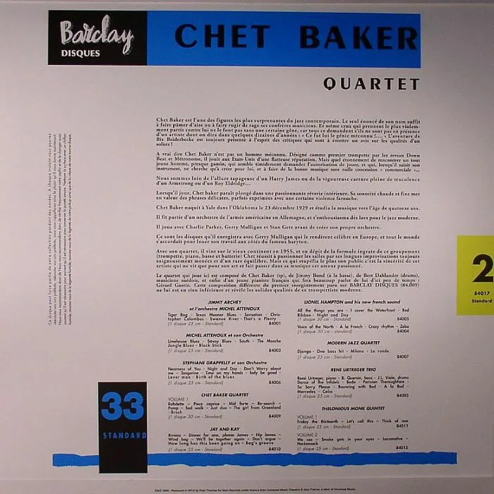 Обратная сторона обложки — CHET BAKER QUARTET — Chet Baker Quartet 2 (B-STOCK)