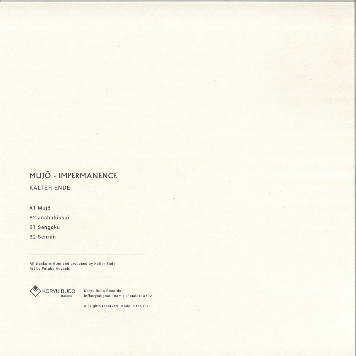 Back cover — Kalter Ende — Mujo - Impermanence