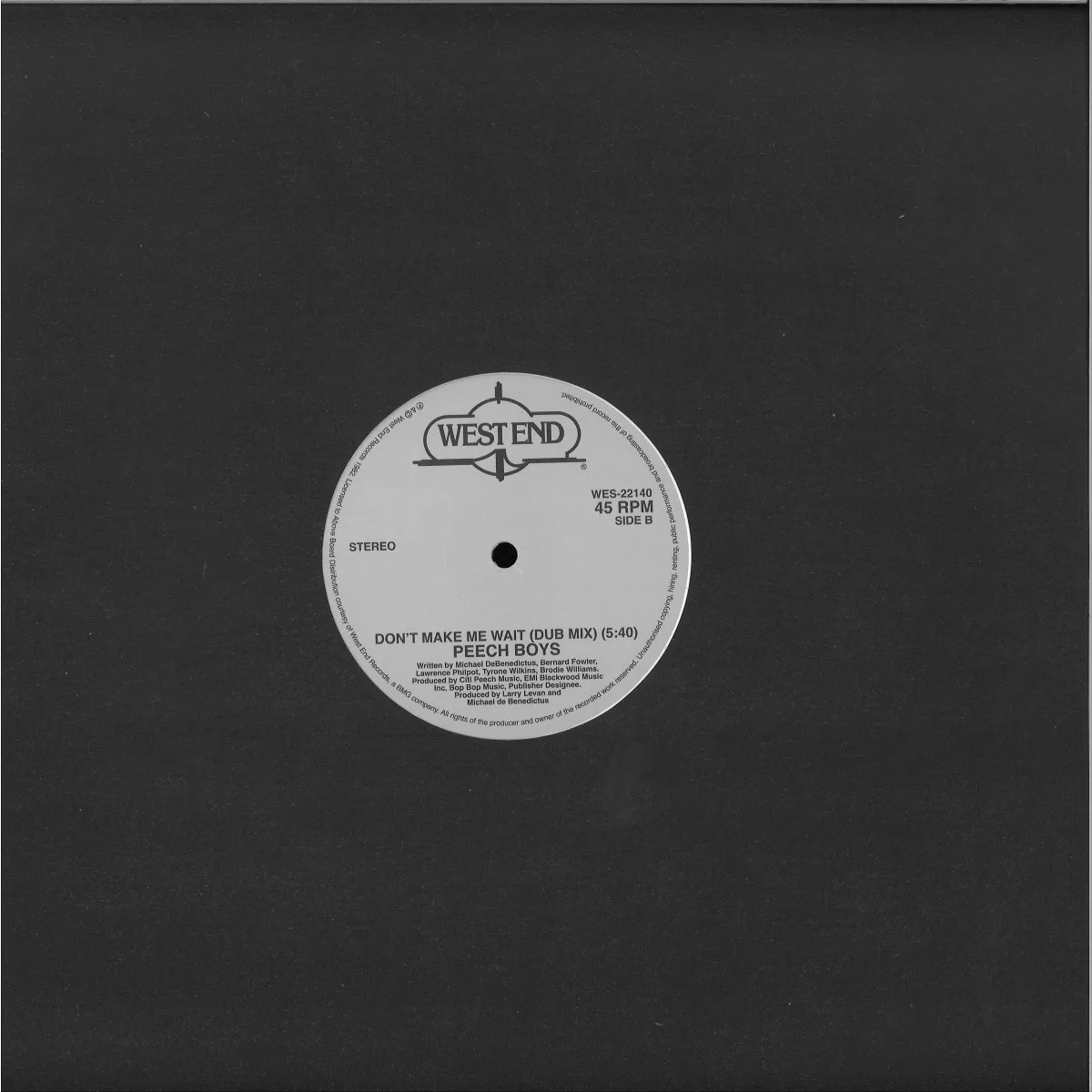 Back cover — Peech Boys — DON'T MAKE ME WAIT (White vinyl Repress)