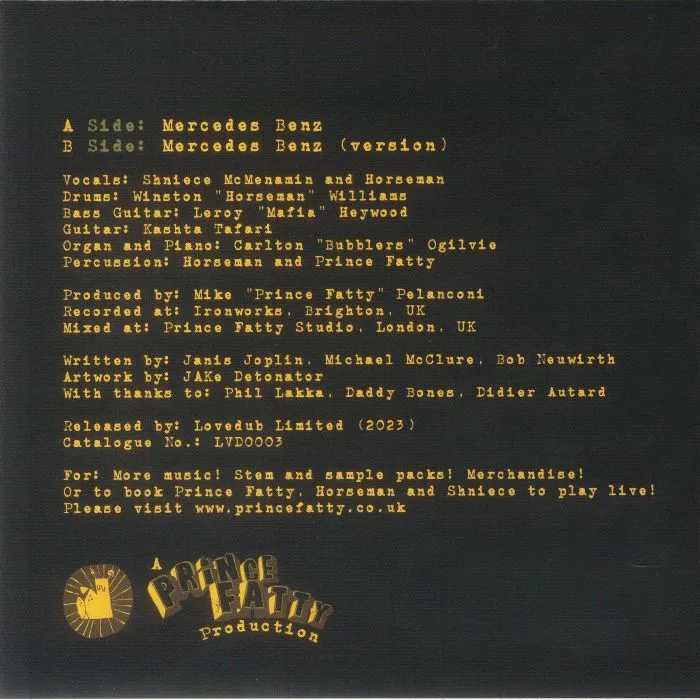 Back cover — PRINCE FATTY feat SHNIECE / HORSEMAN — Mercedes Benz