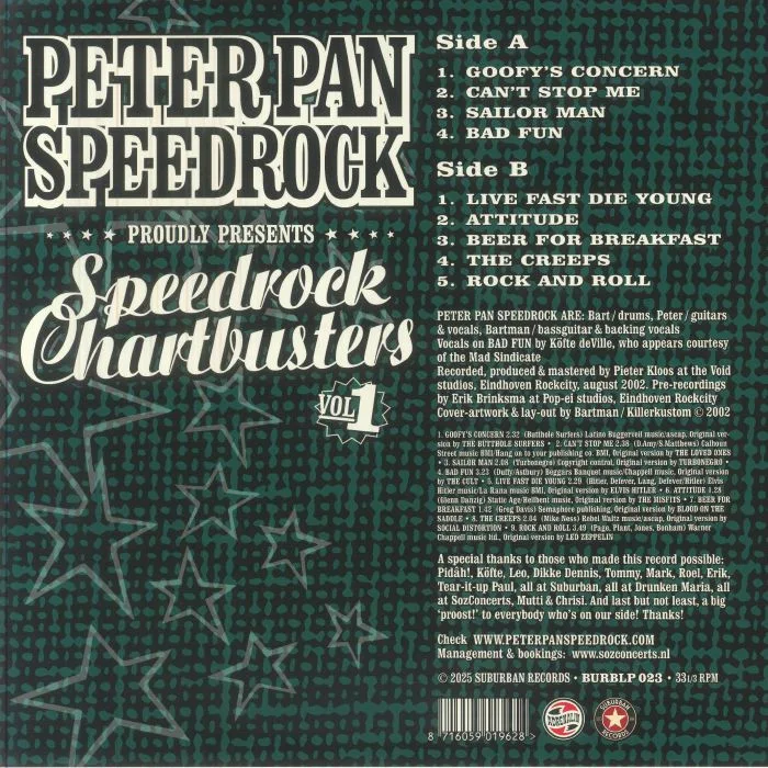 Обратная сторона обложки — PETER PAN SPEEDROCK — Speedrock Chartbusters Vol 1