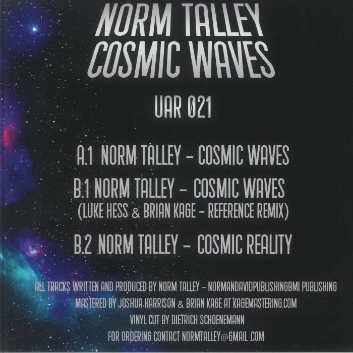 Back cover — Norm TALLEY — Cosmic Waves (feat Luke Hess / Brian Kage mix)