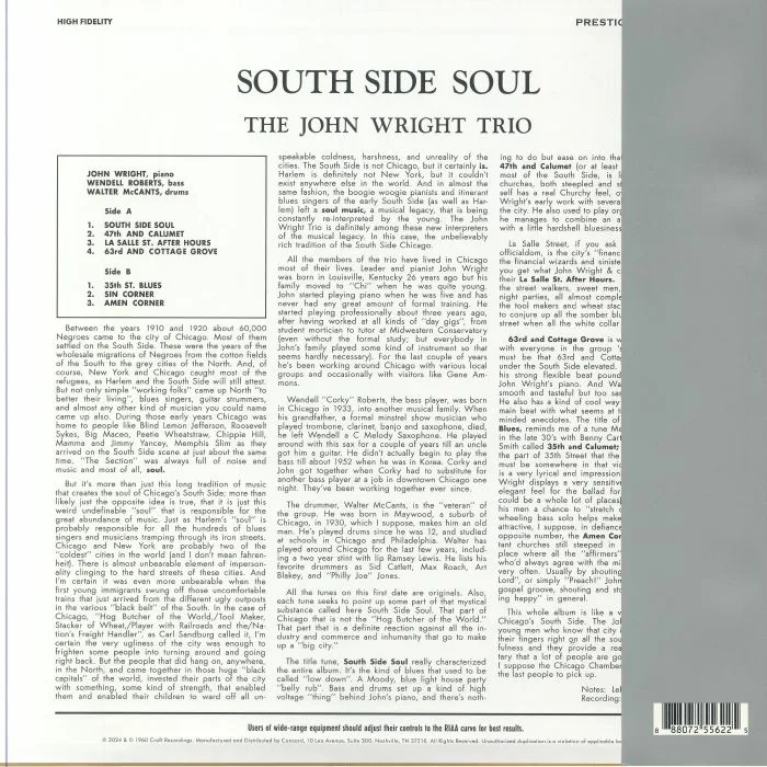 Back cover — The JOHN WRIGHT TRIO — South Side Soul