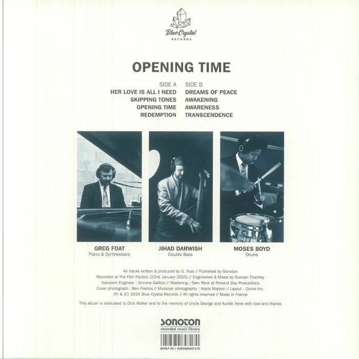 Back cover — Greg FOAT / JIHAD DARWISH / MOSES BOYD — Opening Time