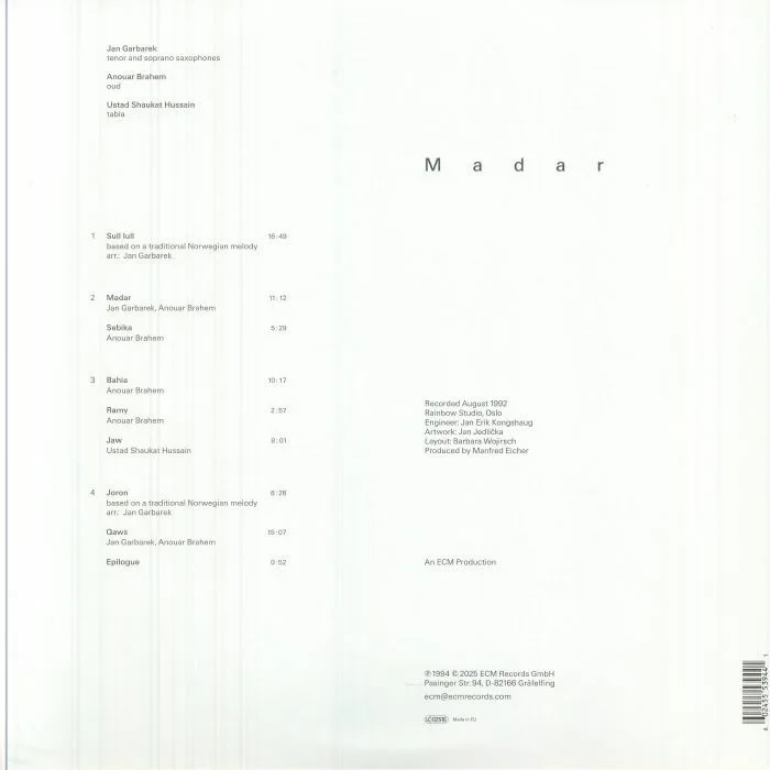 Обратная сторона обложки — Anouar BRAHEM / JAN GARBAREK / SHAUKAT HUSSAIN — Madar (reissue) (B-STOCK)