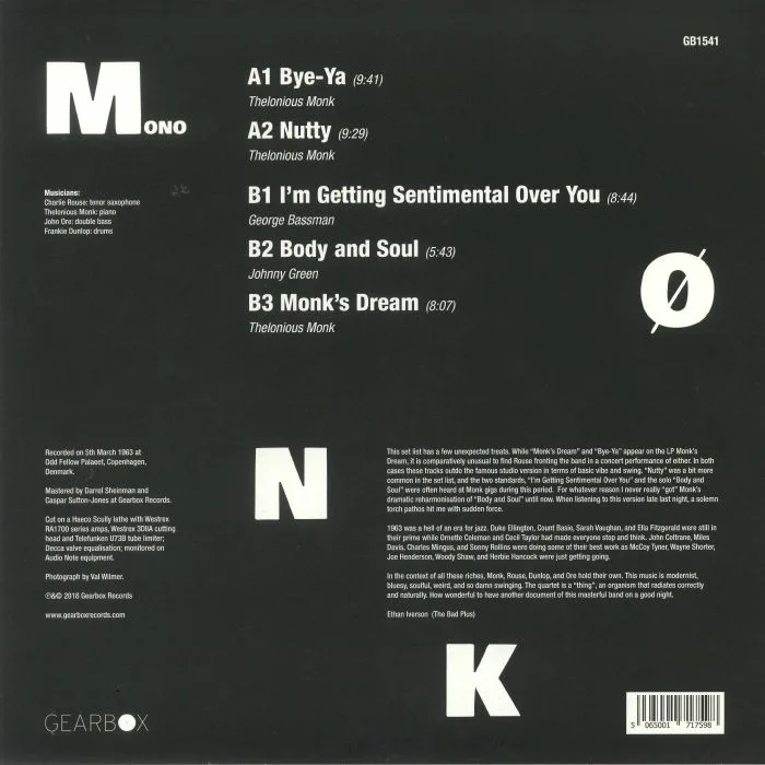 Back cover — Thelonious MONK — Monk