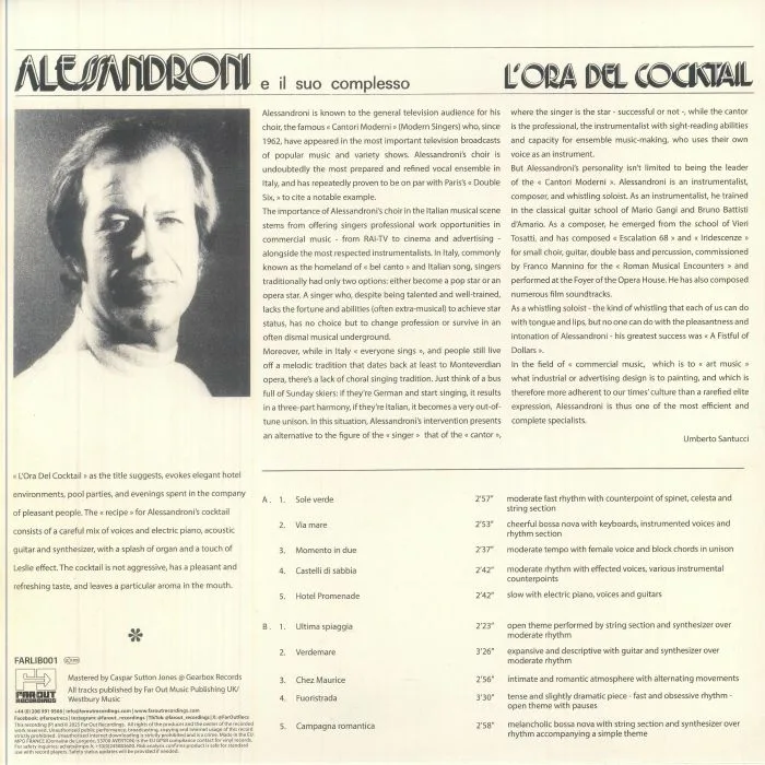 Back cover — Alessandro ALESSANDRONI — L'Ora Del Cocktail (Record Store Day RSD 2025)