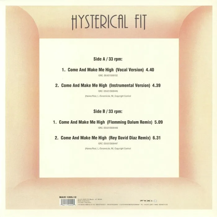 Back cover — HYSTERICAL FIT — Come And Make Me High