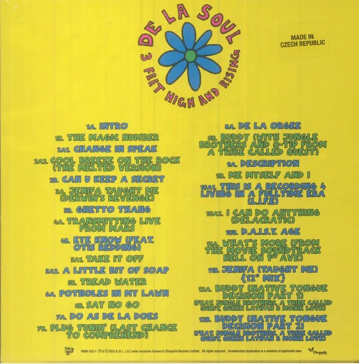 Back cover — DE LA SOUL — 3 Feet High & Rising (Record Store Day RSD Black Friday 2023)