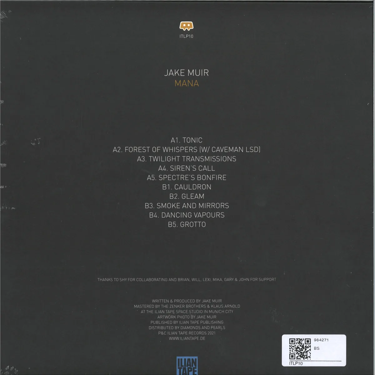 Back cover — Jake Muir — Mana LP