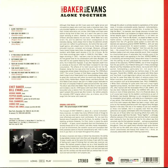 Обратная сторона обложки — Chet BAKER / BILL EVANS — Alone Together