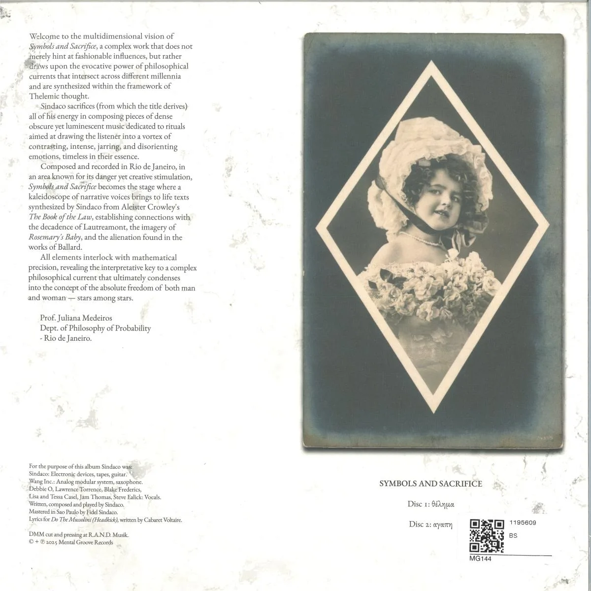 Обратная сторона обложки — Sindaco — Symbols & Sacrifices (LP 2x12")